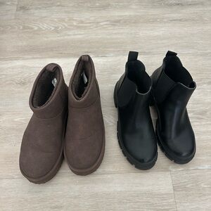 Set of booties. Brown furry booties and leather booties